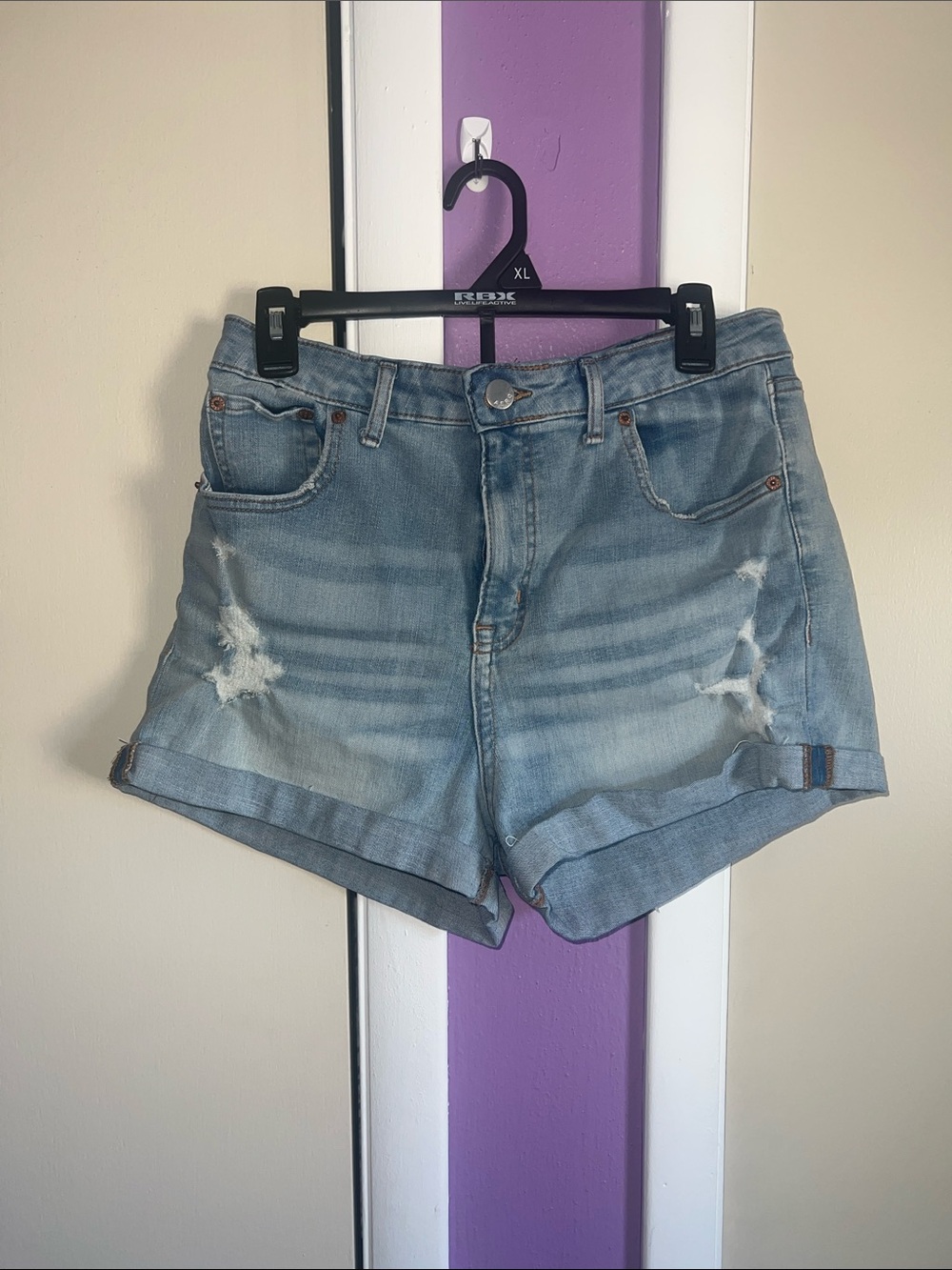 Aeropostale Light Blue Distressed Rolled Hem Denim Shorts